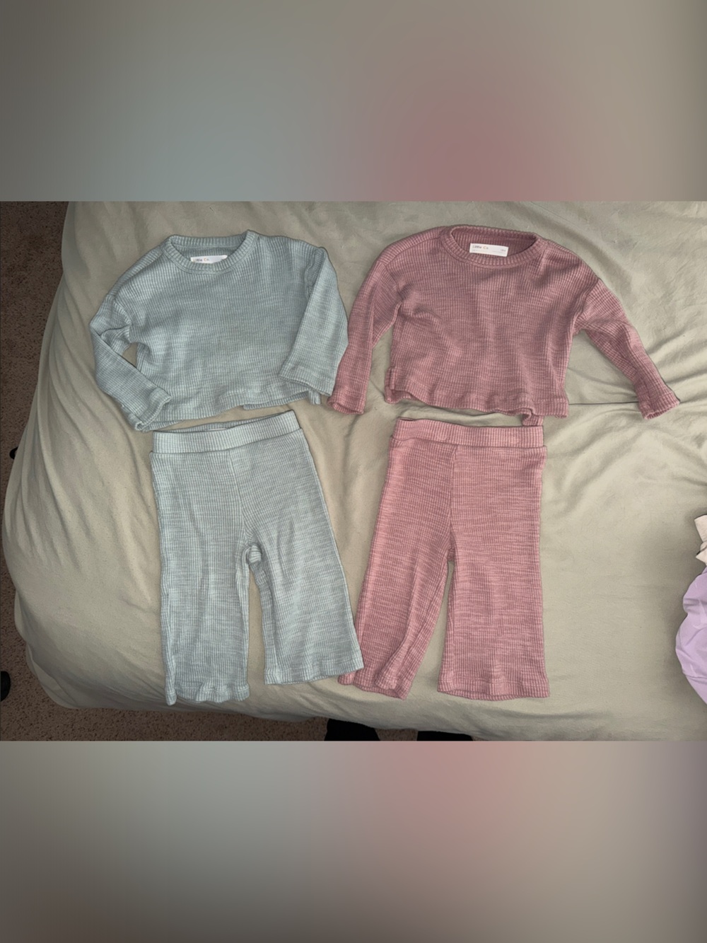 Soft Ribbed Long Sleeve Top & Pants Set - sea-foam green and Mauve - toddler